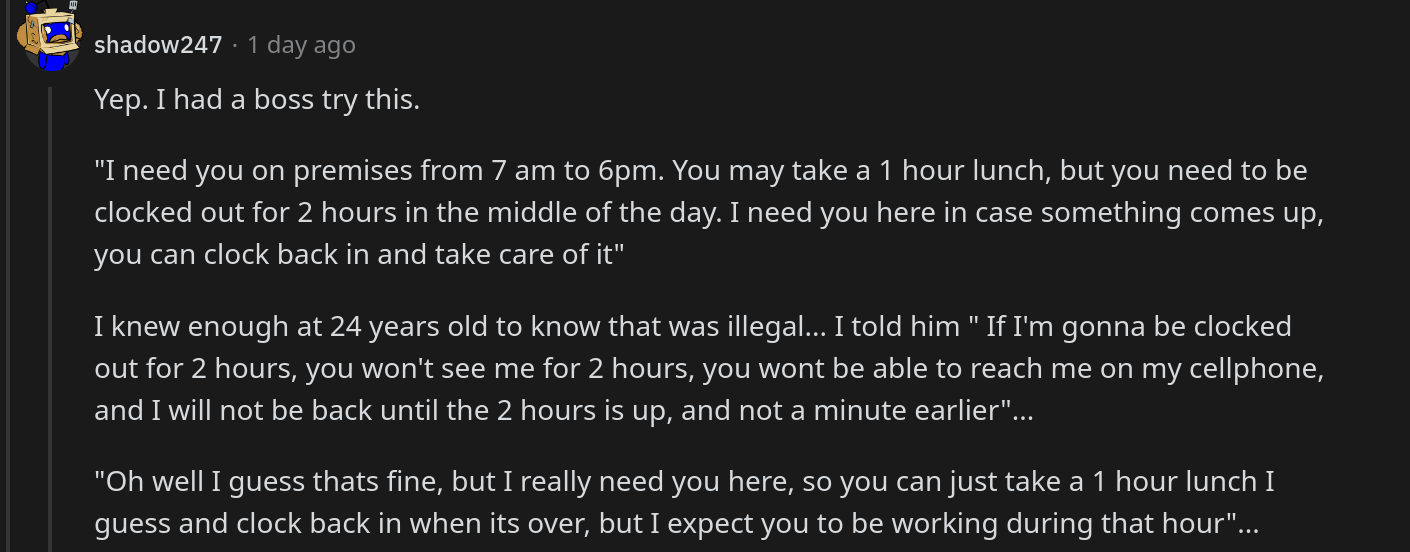 manager makes employees clock out  hours