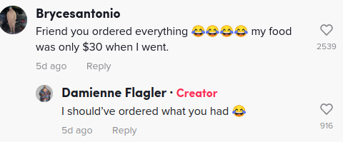 seafood restaurant bill