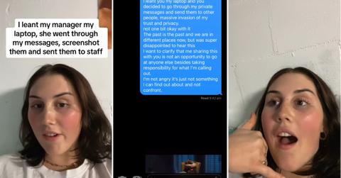 Manager reads employee messages on laptop