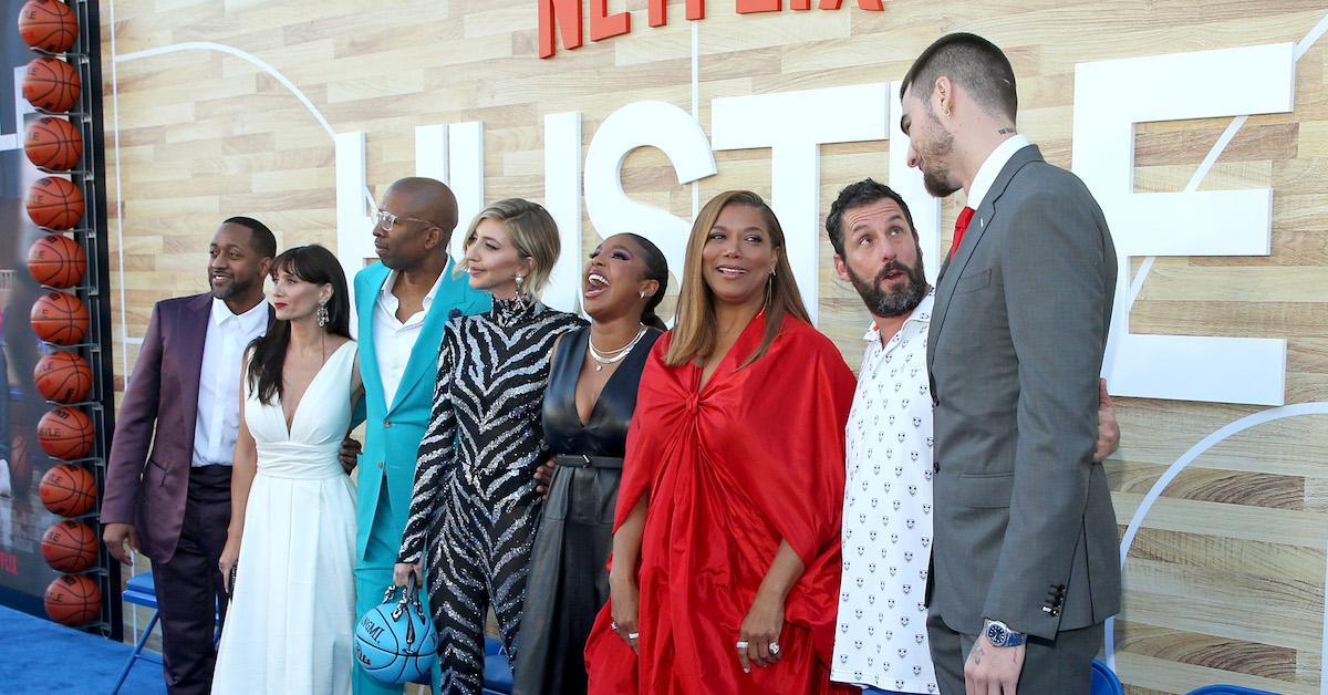 Jaleel White, Maria Botto, Kenny Smith, Heidi Gardner, Jordan Hull, Queen Latifah, Adam Sandler, and Juancho Hernangomez attend the Netflix World Premiere of "Hustle"