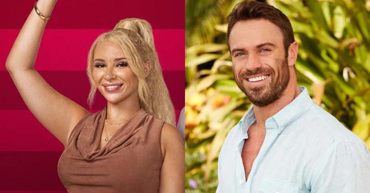 Sophie Sierra posing for '90 Day Fiancé' promo, and Chad Johnson posing for his 'Bachelor In Paradise' promo photo