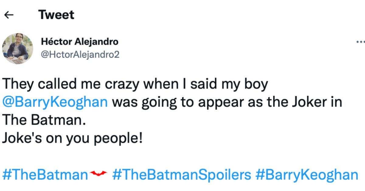 A tweet about Barry Keoghan's surprise appearance in 'The Batman'