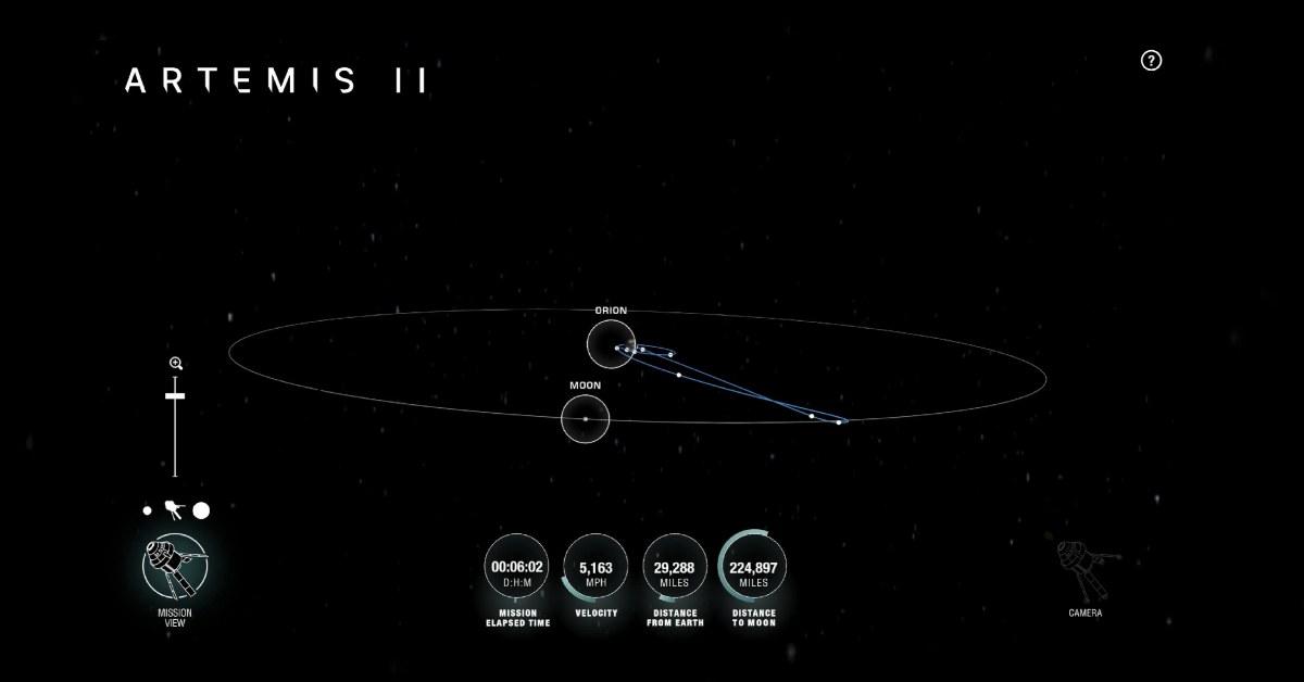 A live tracking of Artemis II's location in space.