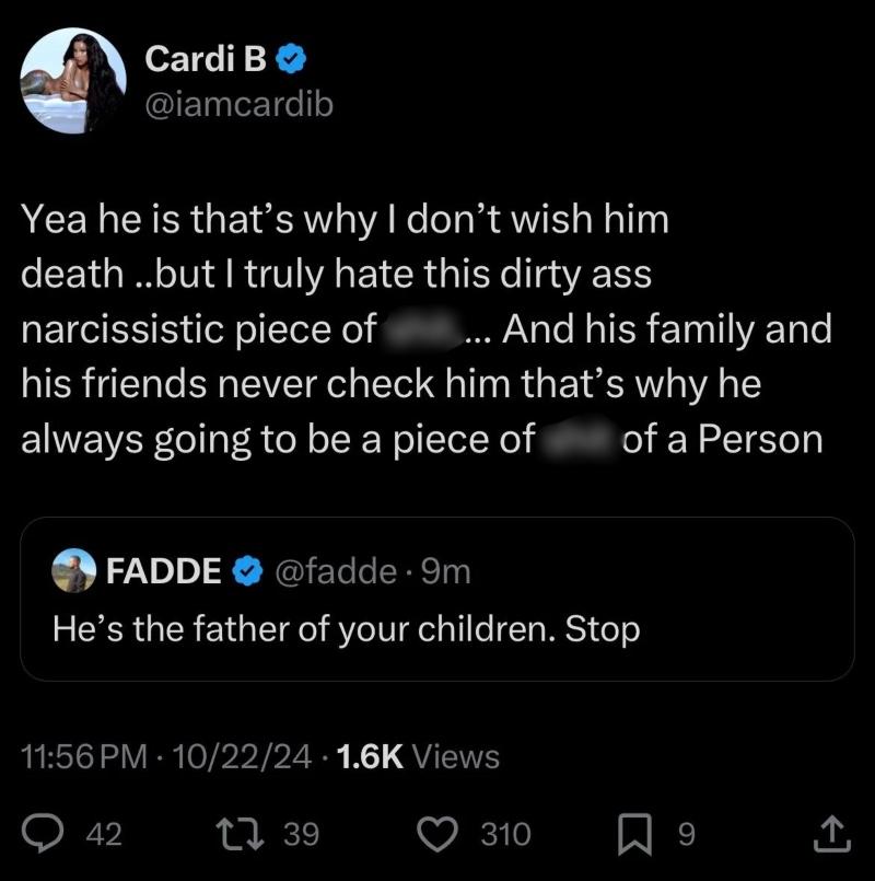 Cardi B tweet about Offset that was deleted