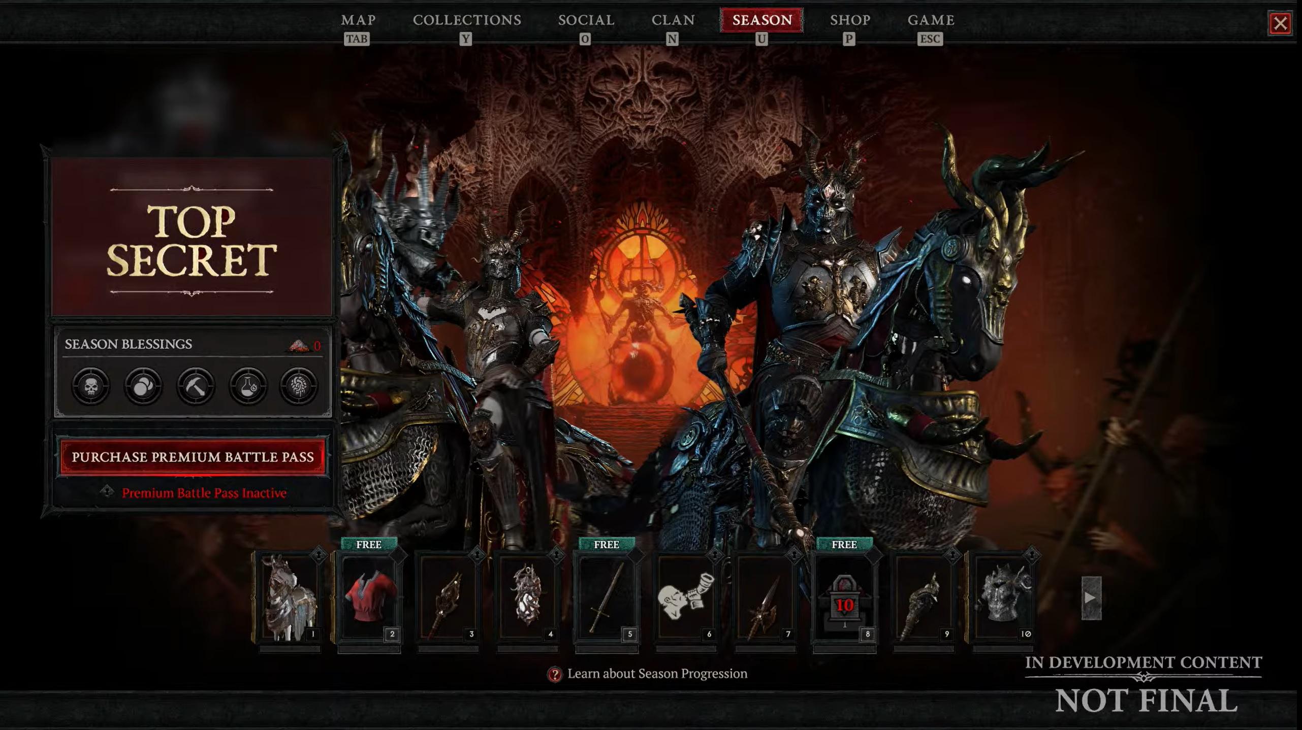 A look at the Diablo IV Battle Pass along with the button to purchase the Premium track.
