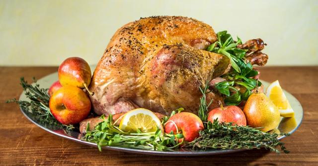 A turkey prepared for Thanksgiving