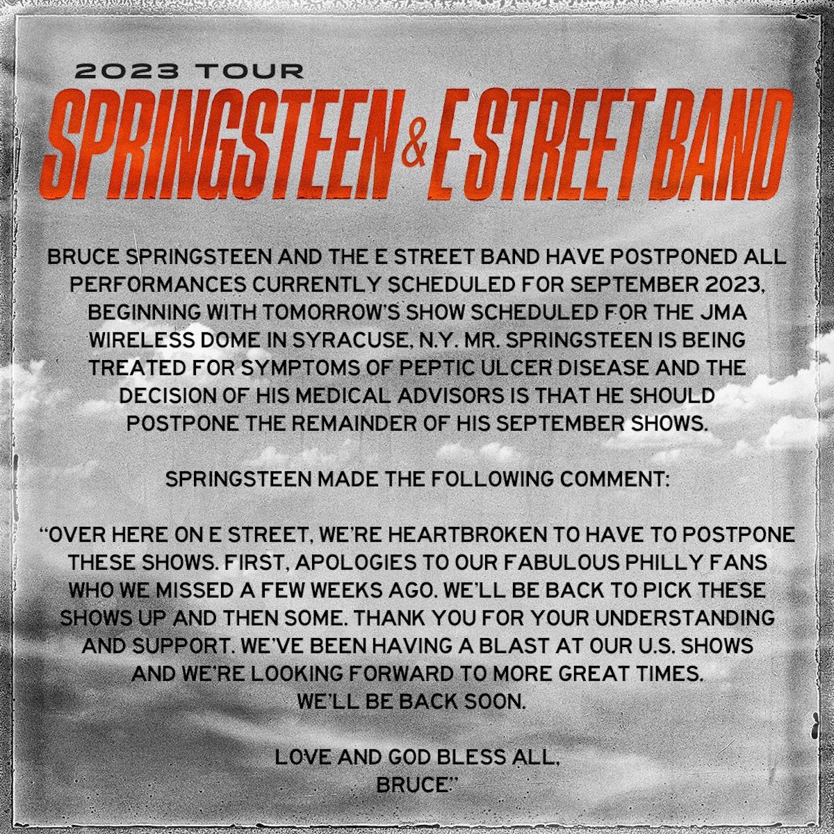 Bruce Springsteen postponement statement