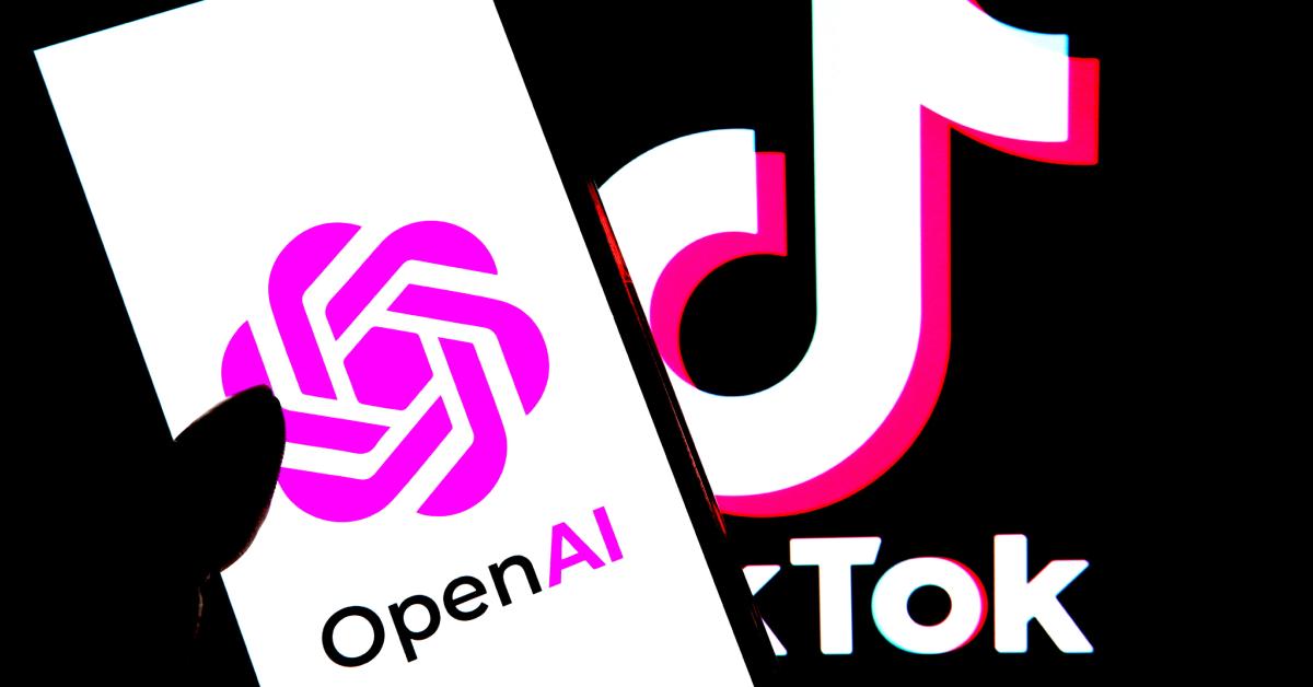 An Open AI logo is seen on a smartphone with a TikTok display in the background.