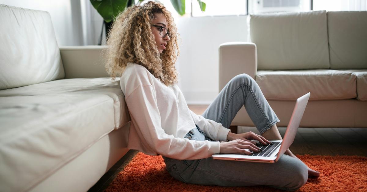 Woman working on her computer.