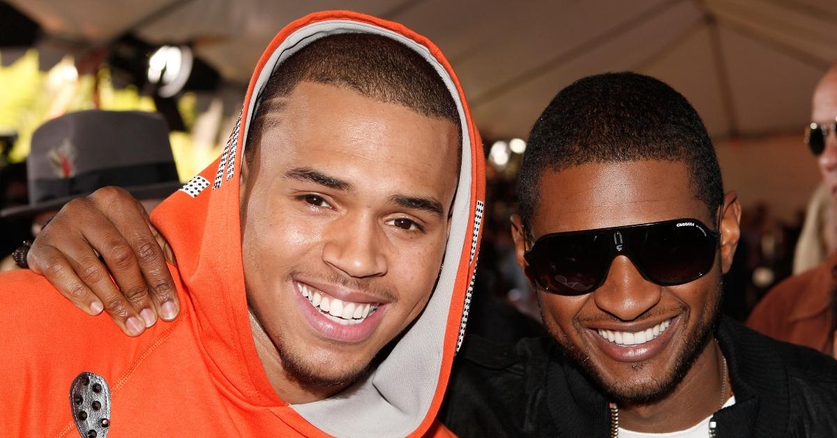 Chris Brown and Usher embrace at the 2008 Kids' Choice Awards.