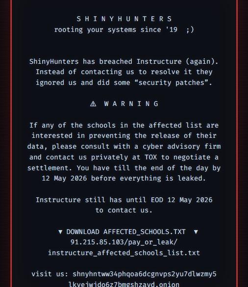 The 2025 Canvas hacker notice from ShinyHunters.