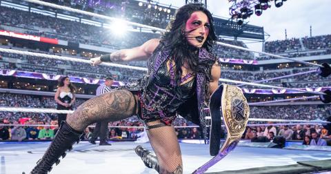 Rhea Ripley at Wrestlemania 40 with the Championship belt