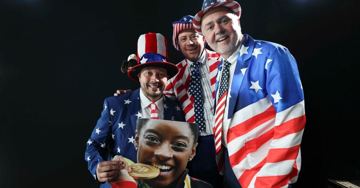 Simone Biles fans pose for a photo prior Artistic Gymnastics Women's Qualification on day two.