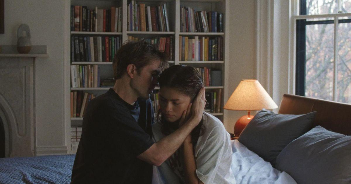 Robert Pattinson and Zendaya holding each other in 'The Drama.' 
