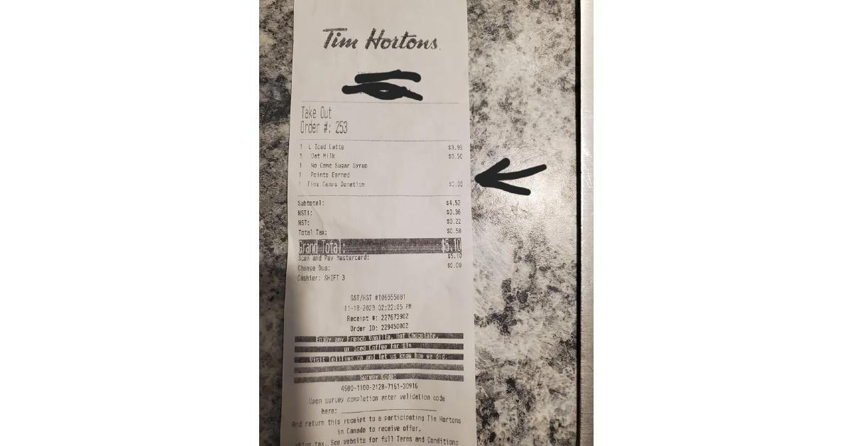 Tim Hortons Customer Slams Chain for Automatically Adding Donation to Order