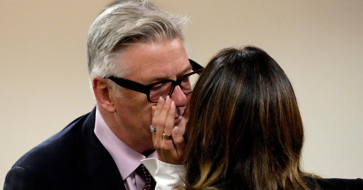 Hilaria Baldwin comforts her husband, actor Alec Baldwin, during his trial