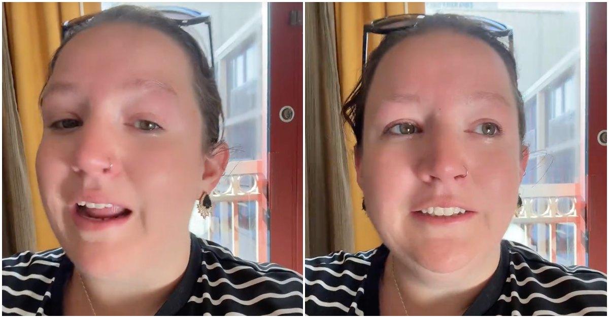 woman cries about kids in hotel pool