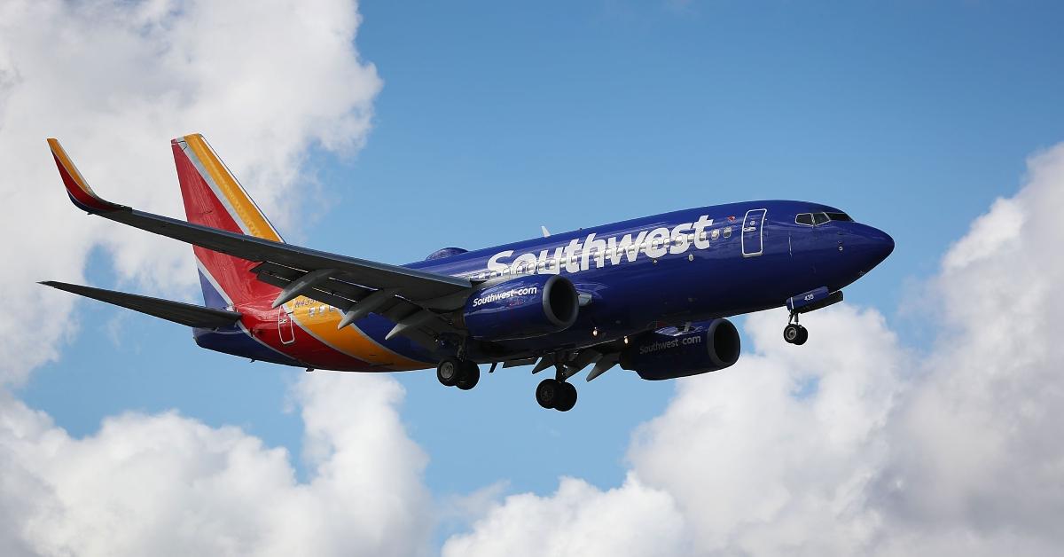 A Southwest airlines plane flying