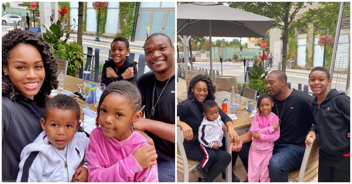 (l-r): Monique Samuels, Chris Samuels, and their children.