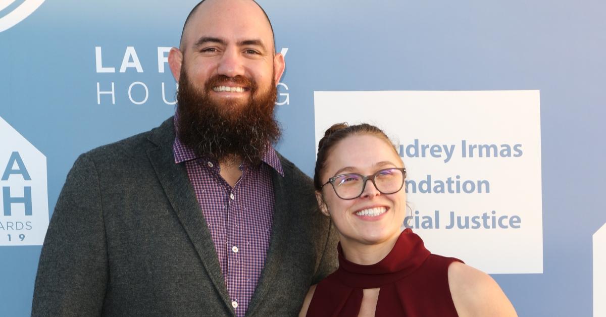 MMA Fighter Travis Browne (L) and WWE Wrestler Ronda Rousey (R) attend the LA Family Housing Annual LAFH Awards and fundraiser celebration at The Lot on April 25, 2019 in West Hollywood, California.