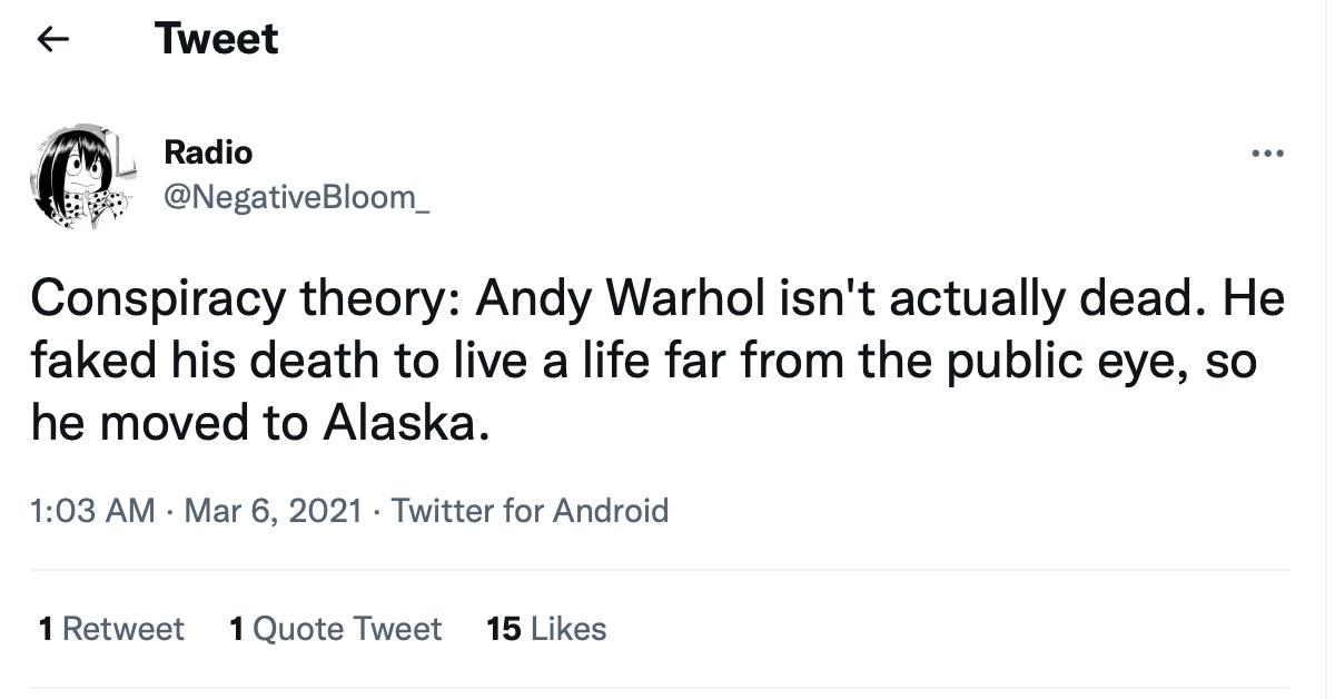 A tweet about Andy Warhol 