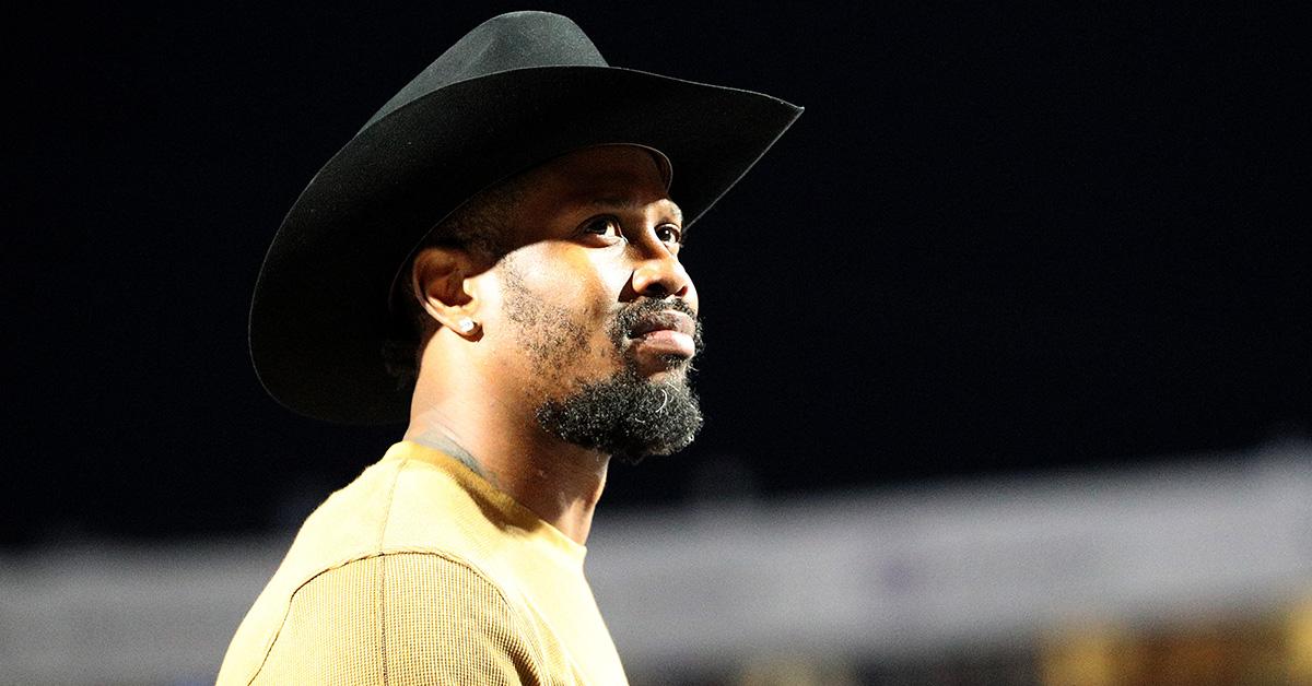 Von Miller wearing a black hat during a Bills game. 