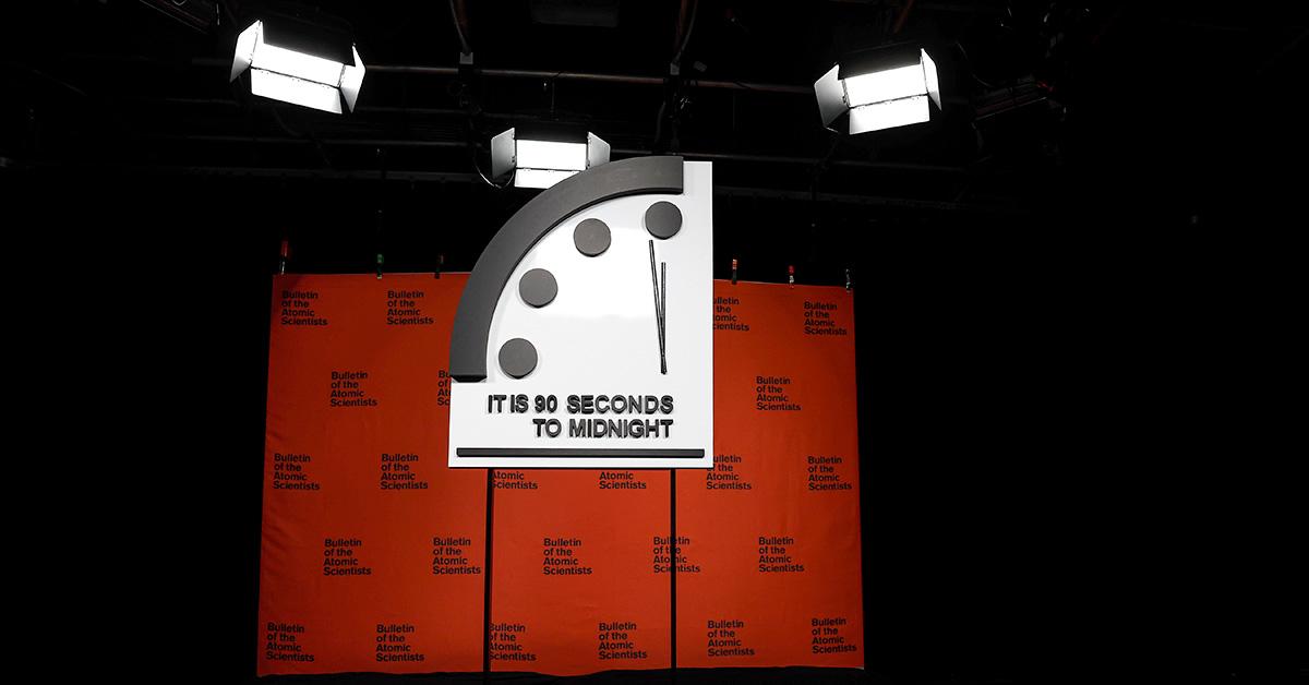 The Doomsday Clock at 90 Seconds to Midnight. 