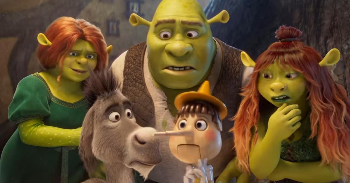 (l-r): Fiona (Cameron Diaz), Donkey (Eddie Murphy), Shrek (Mike Myers), Pinocchio (Cody Cameron), and Felicia (Zendaya) in the ‘Shrek 5’ trailer