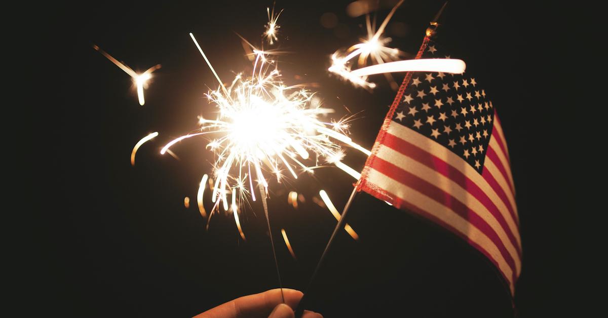 sparkler and American flag