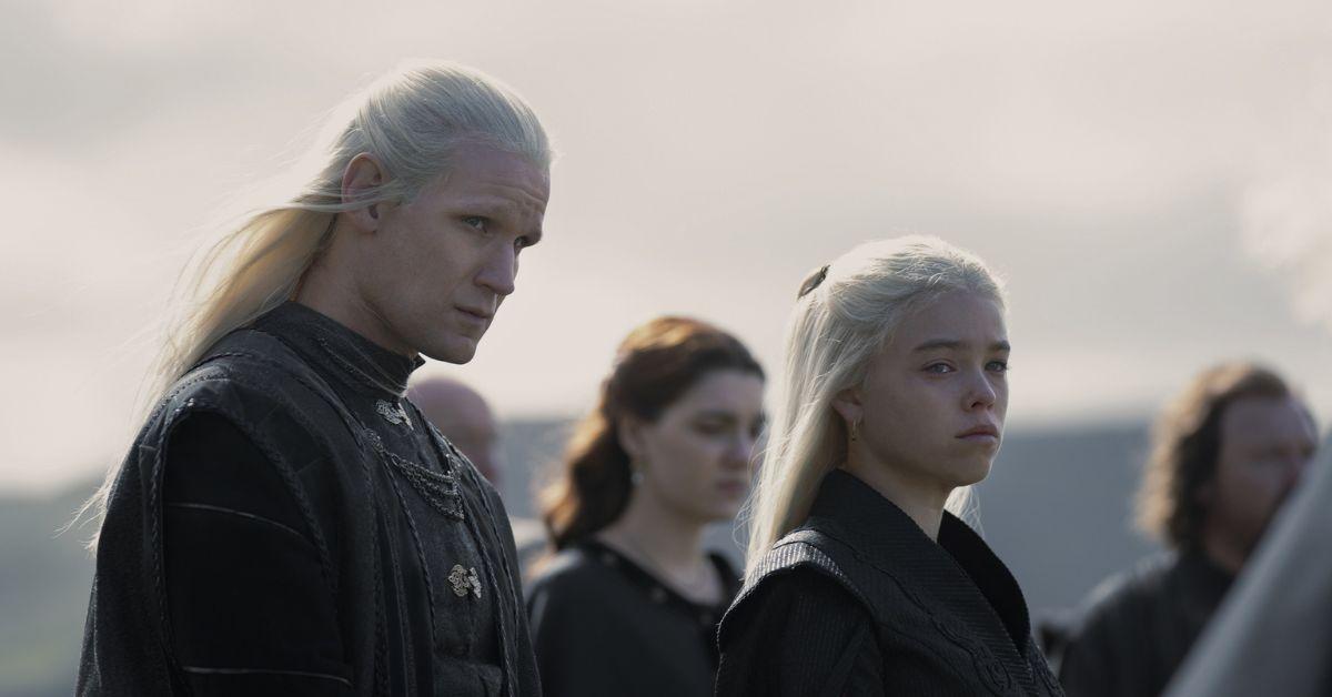 (l-r): Matt Smith as Daemon Targaryen and Milly Alcock as Princess Rhaenyra Targaryen in a scene from 'House Of The Dragon.' 