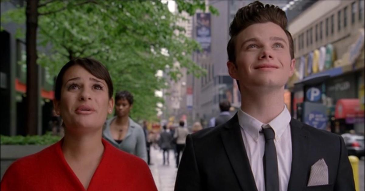 Still from 'Glee' starring Lea Michele as Rachel and Chris Colfer as Kurt.