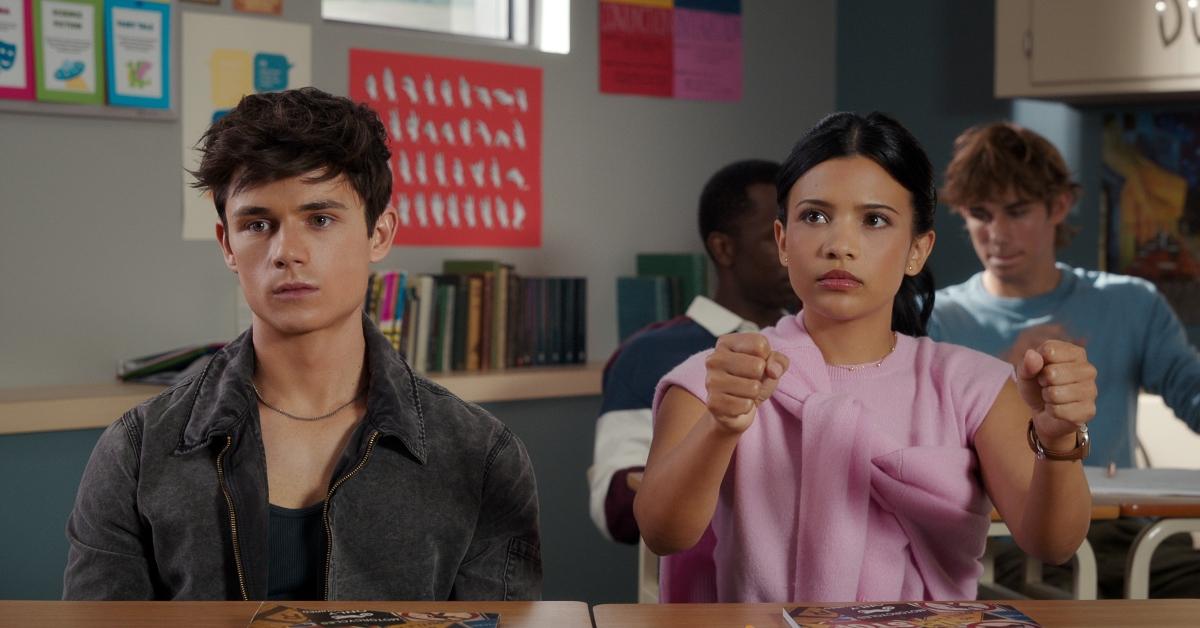 Alex (Ashby Gentry) and Jackie (Nikki Rodriguez) sit in class together in 'My Life with the Walter Boys'