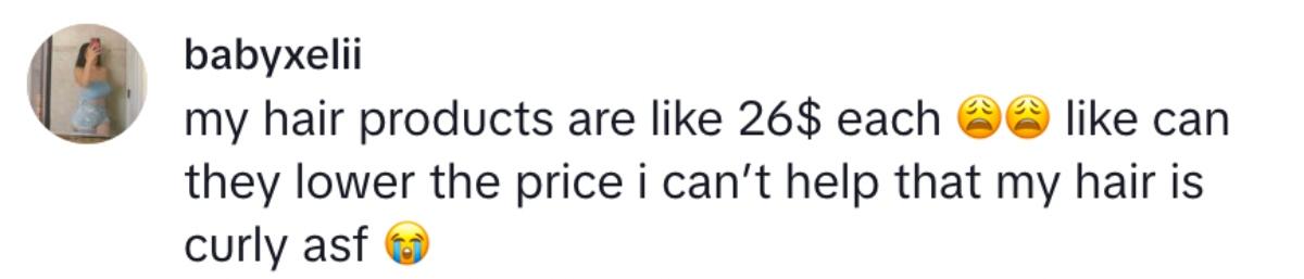 A TikTok comment about why are natural hair products so expensive