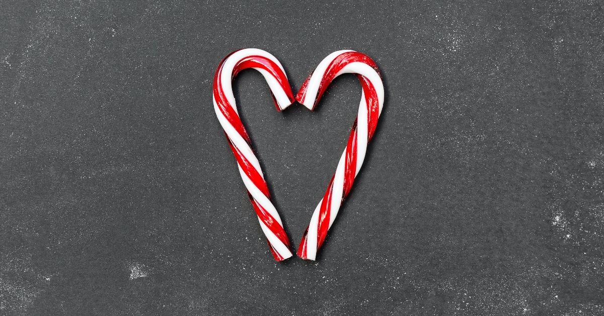 Two candy canes in the shape of a heart