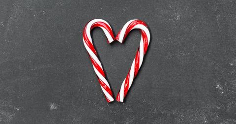 Two candy canes in the shape of a heart