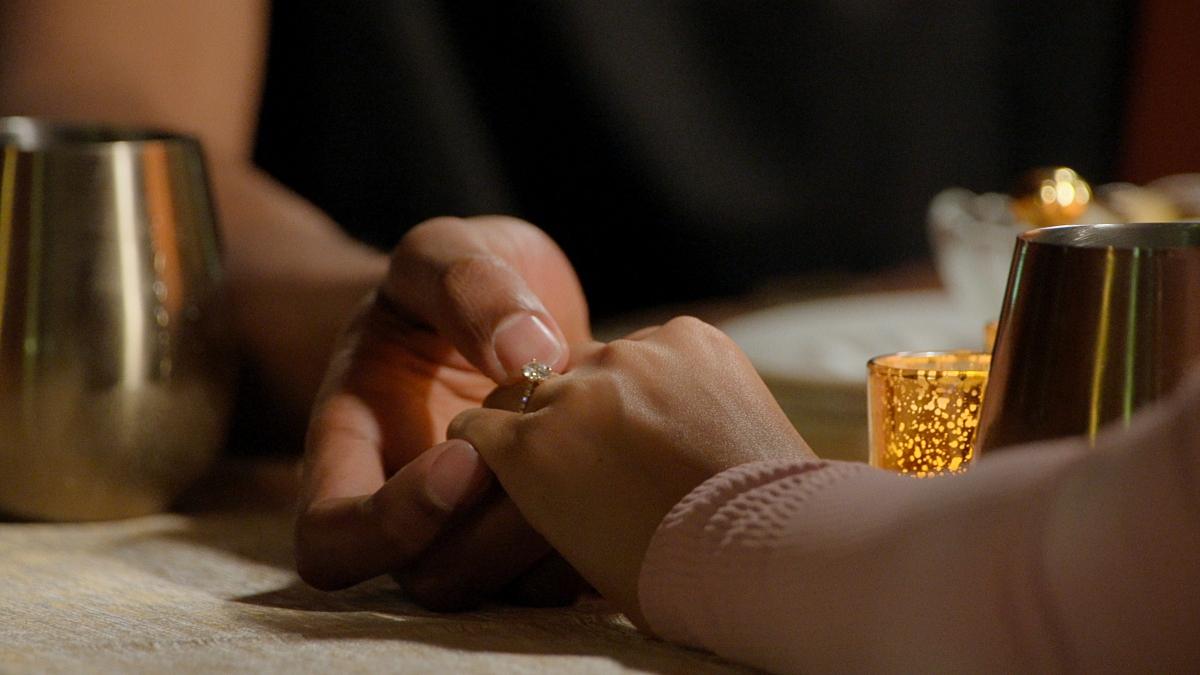 Close-up of an engagement ring on 'Love Is Blind'