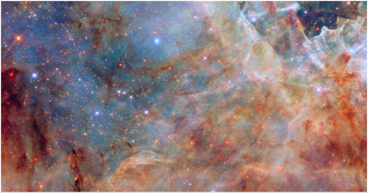 Hubble Space Telescope image features a dusty yet sparkling scene from one of the Milky Way's satellite galaxies