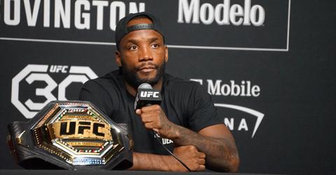 Leon Edwards attends the UFC 296 pre-fight media day on Dec. 13, 2023, at the UFC APEX in Las Vegas