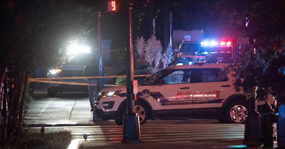 A police vehicle with lights on in Washington, D.C. 