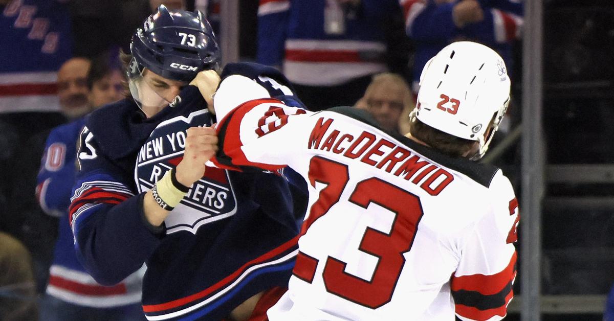 Kurtis MacDermid fighting Matt Rempe in 2024