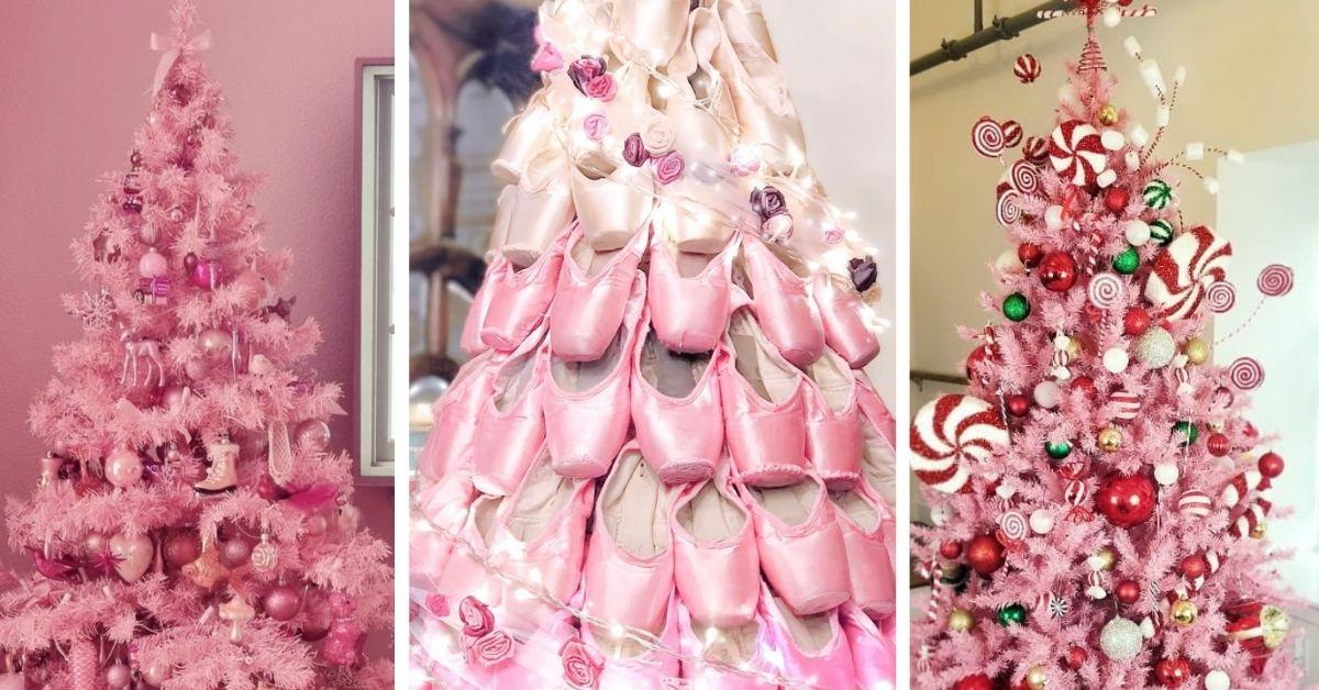 christmas trees decorated pink