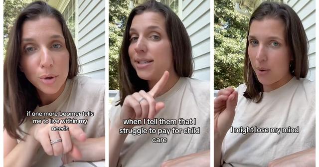 A woman explains how her Boomer neighbor has airplane in their driveway