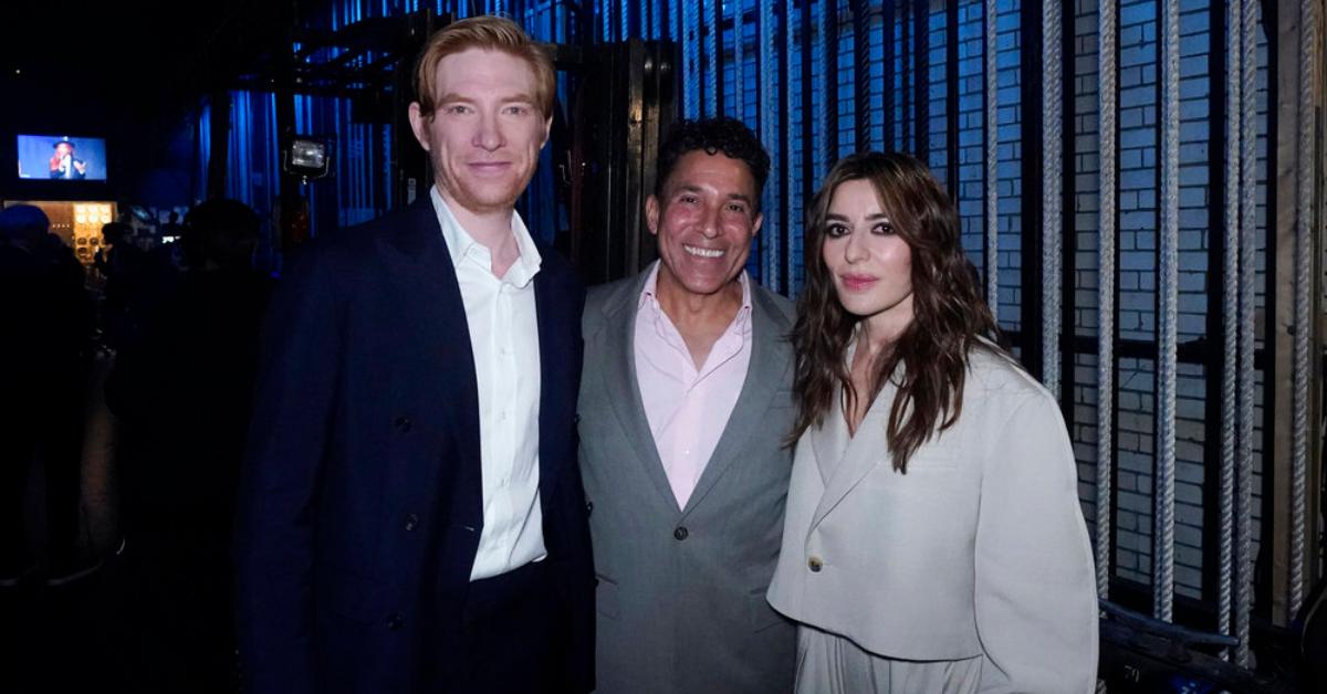 (L-R) Domhnall Gleeson, Oscar Nuñez, and Sabrina Impacciatore during NBCUniversal's Upfront presentation on May 12, 2025.