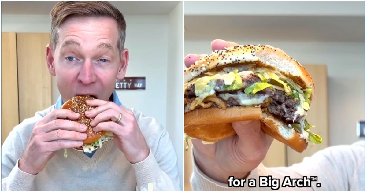 It's Giving Awkward — McDonalds CEO Tries Burger and It Looks Like He Did Not Enjoy It Description: Chris Kempczinski, McDonald's CEO and president tries the burger and it appears that he's not feeling it. 