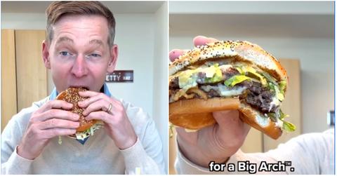 It's Giving Awkward — McDonalds CEO Tries Burger and It Looks Like He Did Not Enjoy It Description: Chris Kempczinski, McDonald's CEO and president tries the burger and it appears that he's not feeling it.