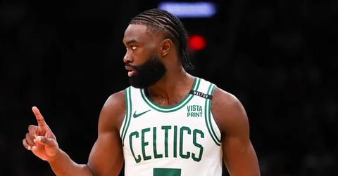 Jaylen Brown during Game 1 of the 2024 Finals with a Walton black band.