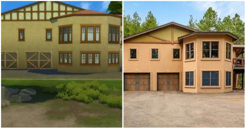 (l-r): A Sims version of Robyn and Kody Brown's home and the real home