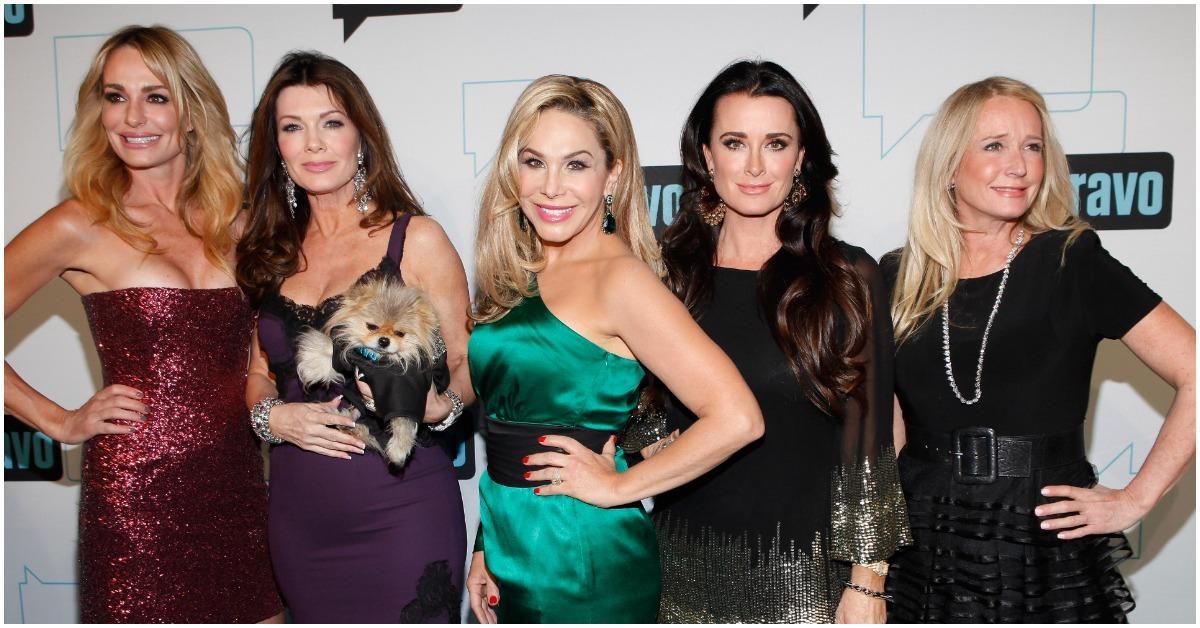 'RHOBH' cast members  Taylor Armstrong, Lisa Vanderpump, Adrienne Maloof, Kyle Richards and Kim Richards posing at an event. 