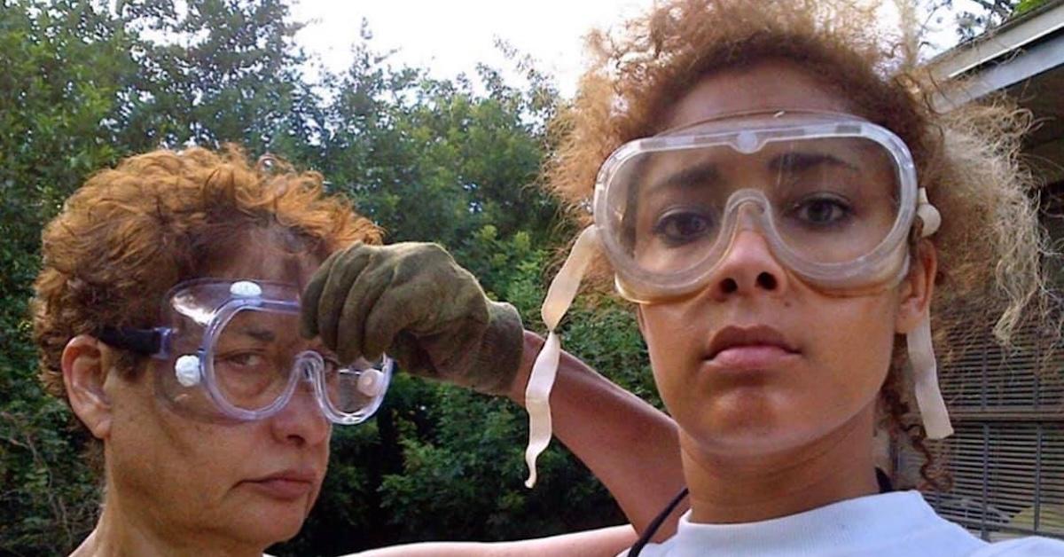 Amanda Seales and her mother Annette Seales wearing goggles