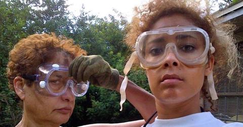 Amanda Seales and her mother Annette Seales wearing goggles